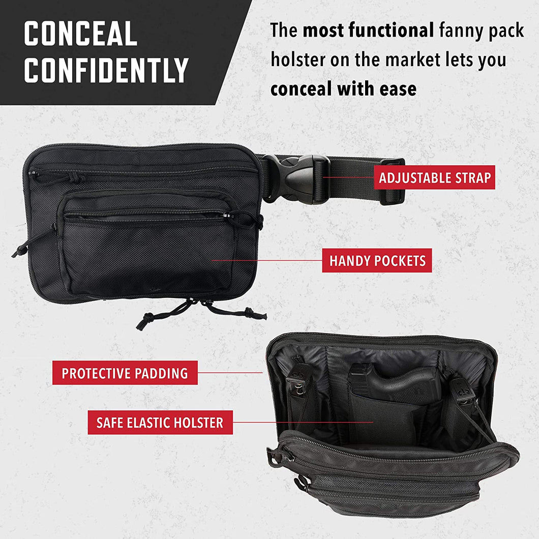 ComfortTac Ultimate Fanny Pack Holster Compatible with Glock 42, 43, 26, 27, S&W Bodyguard, Shield, Springfield XDS, Taurus, Sig, and Most Subcompact